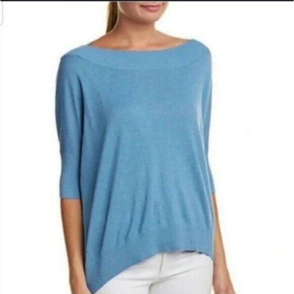 Cabi Lounge Sweater Women's Small Blue Marble Boat Neck Short Sleeve Pullover - Picture 1 of 11